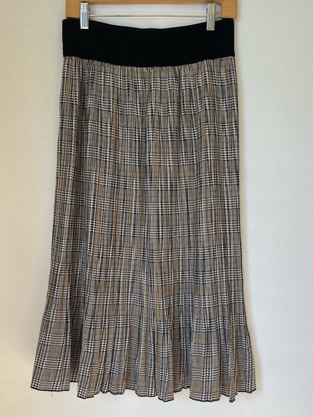 Metrowear Plaid Pleated Midi Skirt with Black Waistband